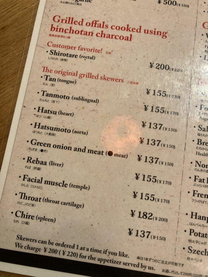 Tokio praktische tips menukaart