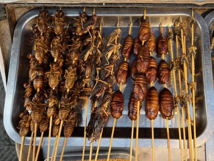 spiesjes met insecten markt Luoyang